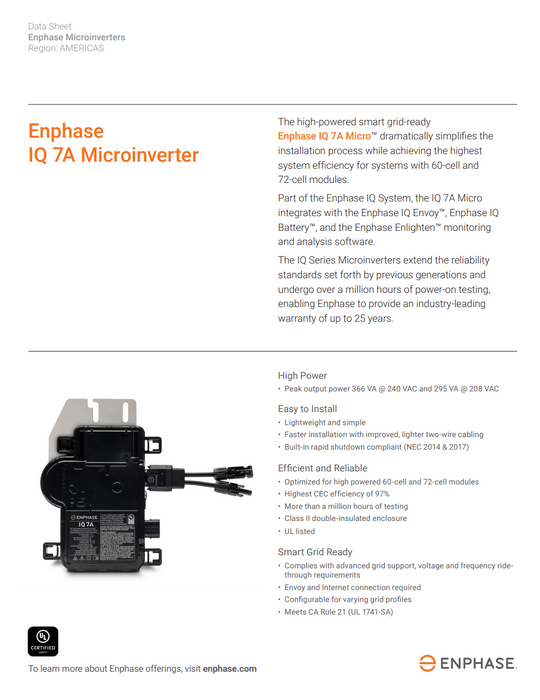 Enphase IQ7A Microinverter IQ7A-72-2-US
